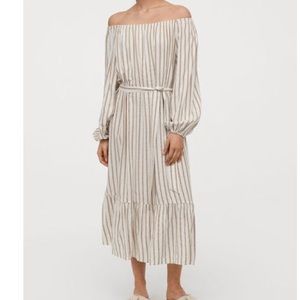 H&M long off shoulder, stripped maxi dress